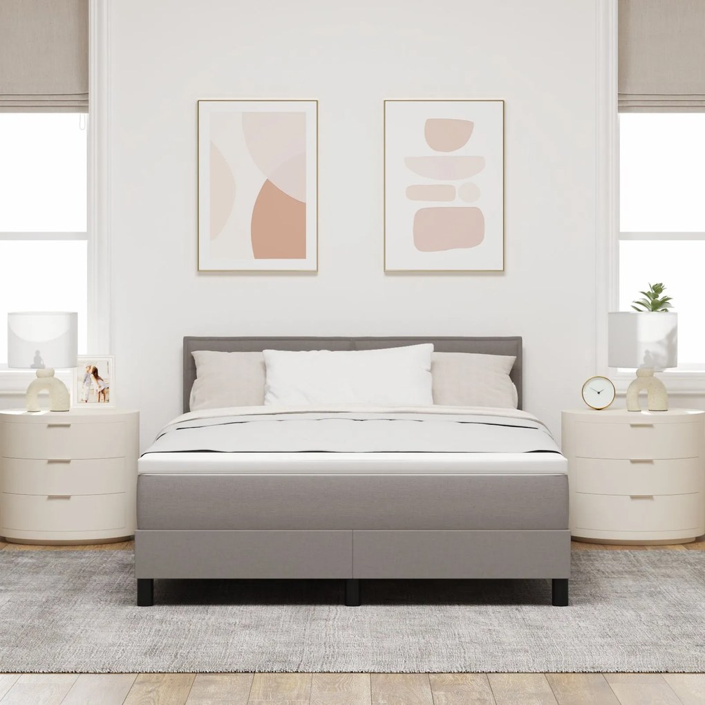 Cama Box Spring com Colchão Taupe 140x200 cm Tecido