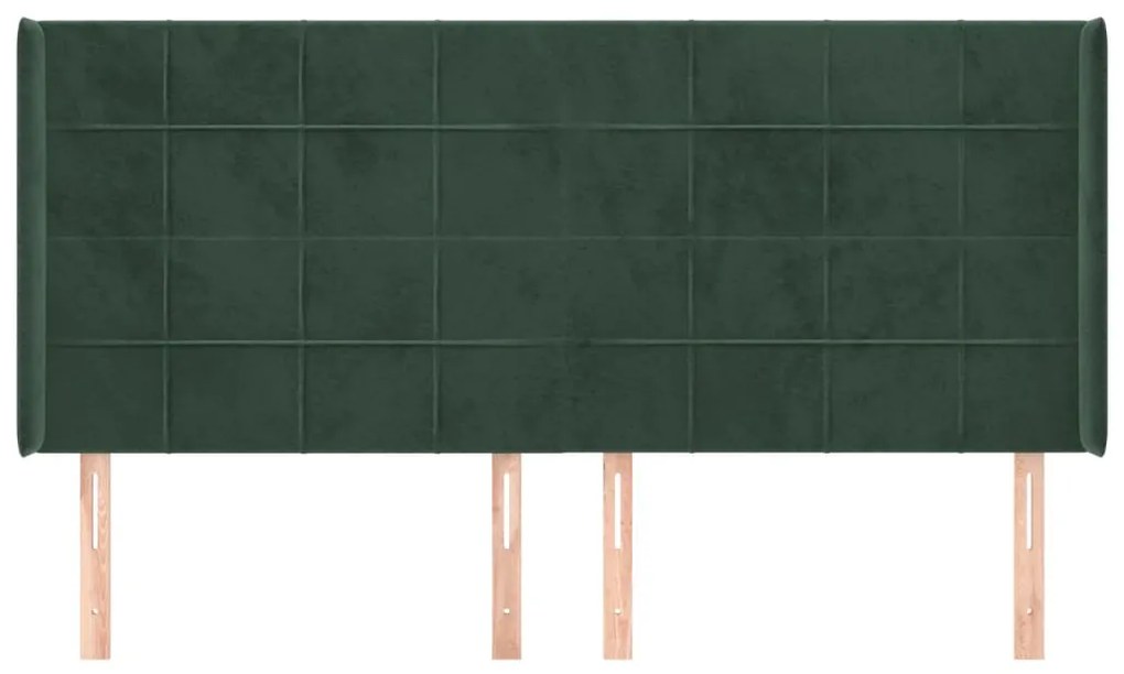 Cabeceira cama c/ abas veludo 163x16x118/128 cm verde-escuro