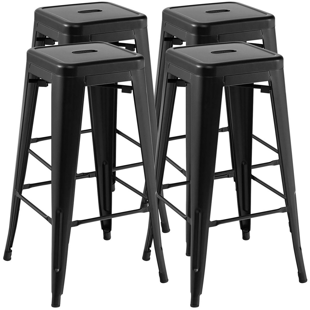 Conjunto de 4 cadeiras empilháveis ​​de bar estilo Tolix de 24 polegadas, altura de balcão, pretas