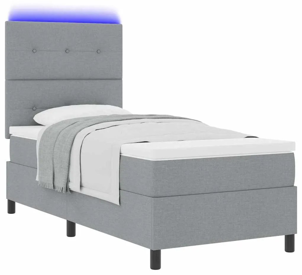 Cama com Estrado e Colchão com Luz LED em Cinza Claro 80 x 200 cm em T