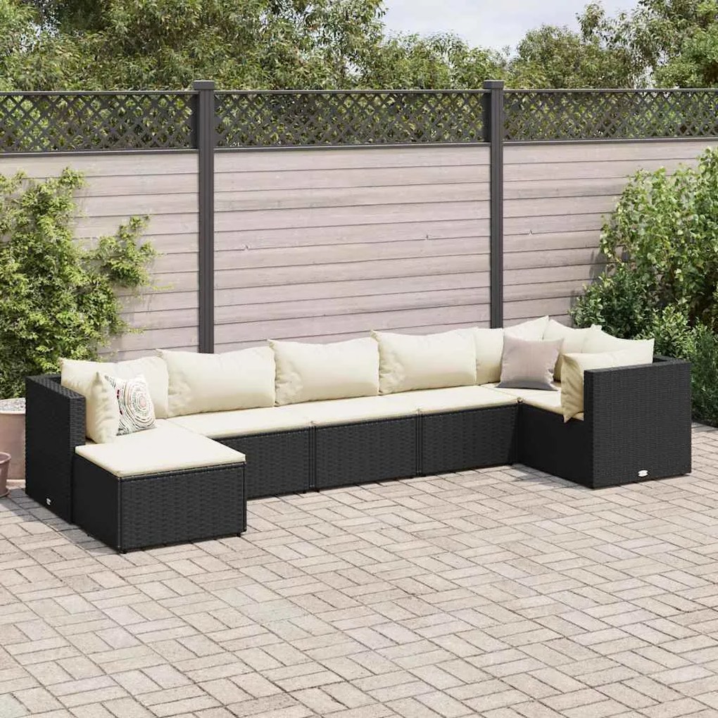 vidaXL 7 pcs conjunto lounge de jardim c/ almofadões vime PE preto