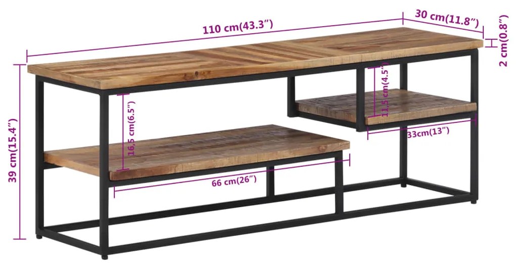 Móvel de TV 110x30x39 cm teca recuperada maciça
