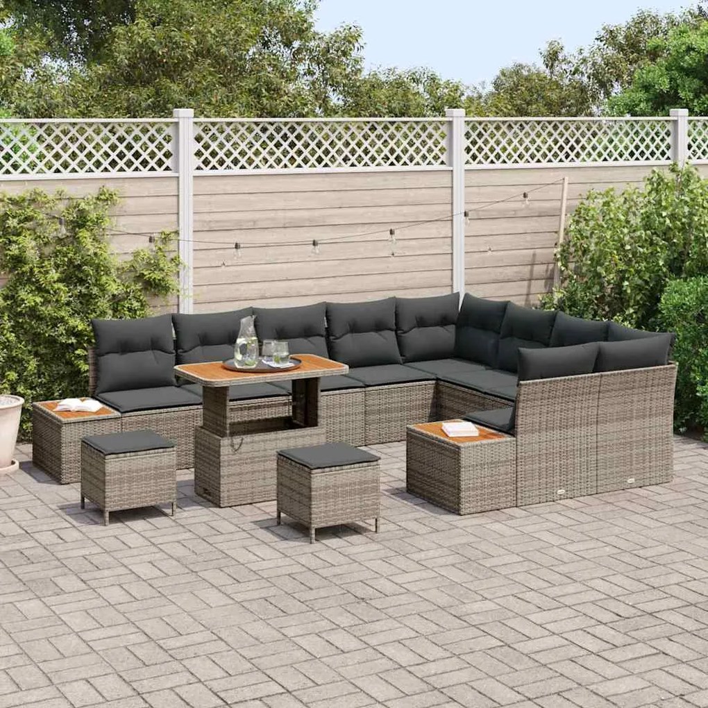Conjunto de Sofá de Jardim com 12 Peças e Almofadas Cinzas em Rattan S