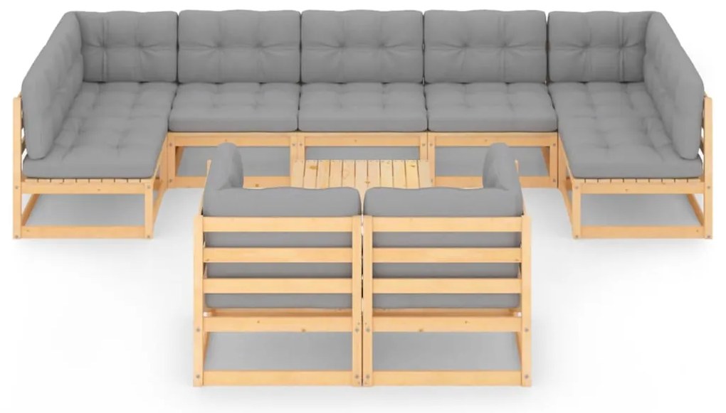 10 pcs conjunto lounge de jardim c/ almofadões pinho maciço