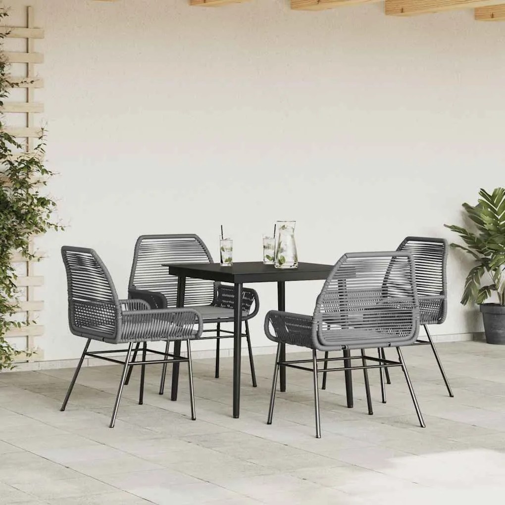 Conjunto jantar jardim 5 peças almofadas vidro vime cinzento PE