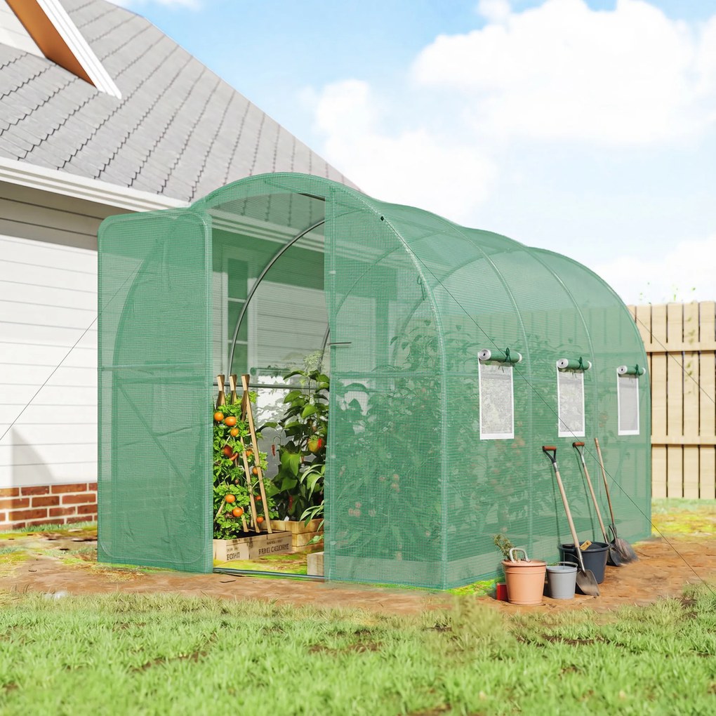 Estufa tipo túnel para jardim de 6 m², estufa tipo túnel para jardim com 200 x 300 x 200 cm, porta e 6 janelas, lona de PE de 140 g/m² verde