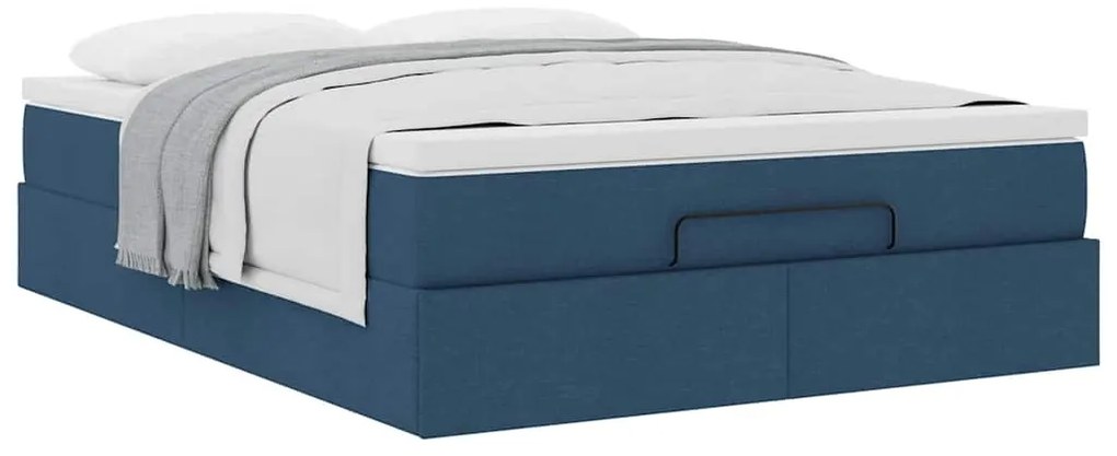 Estrutura de cama otomana com colchão tecido azul 140x200cm