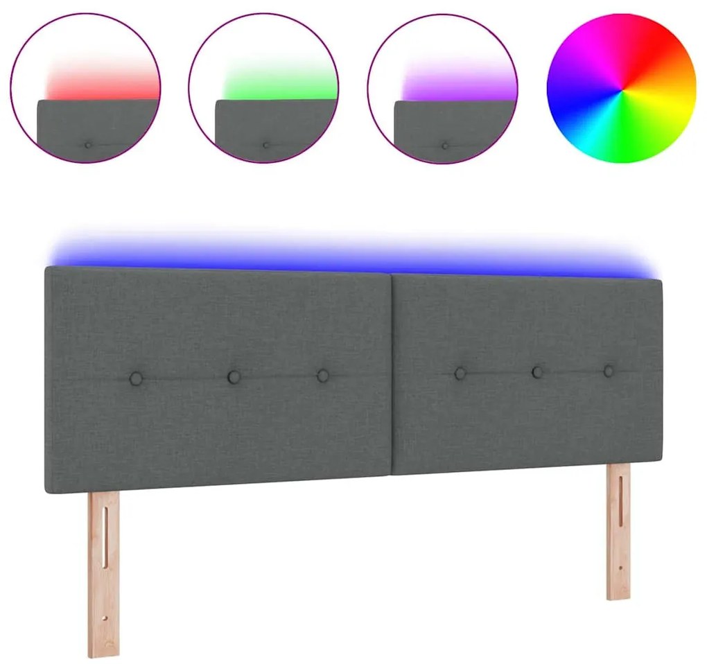 Cabeceira LED em tecido cinza escuro com botões, 80 cm