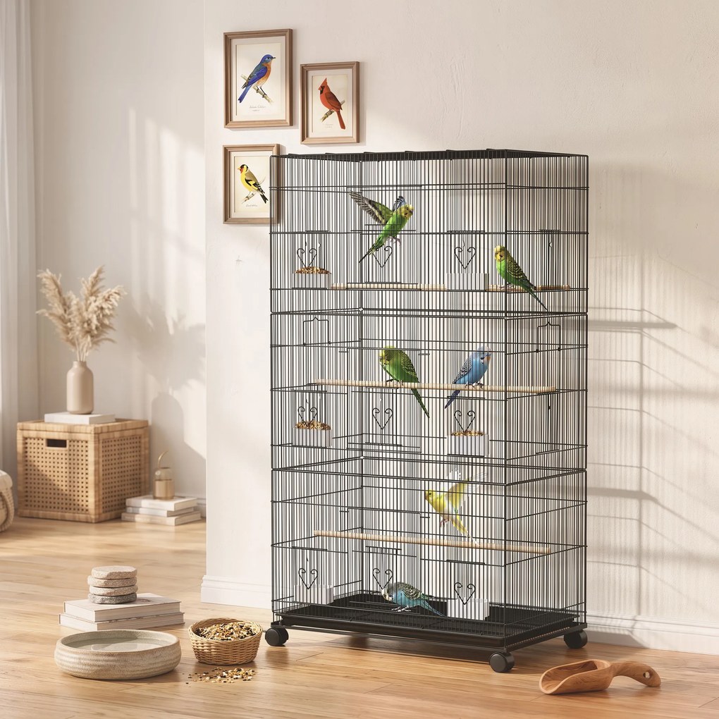 Gaiola para Aves, 77 x 46,5 x 141 cm, com Rodas, Preto