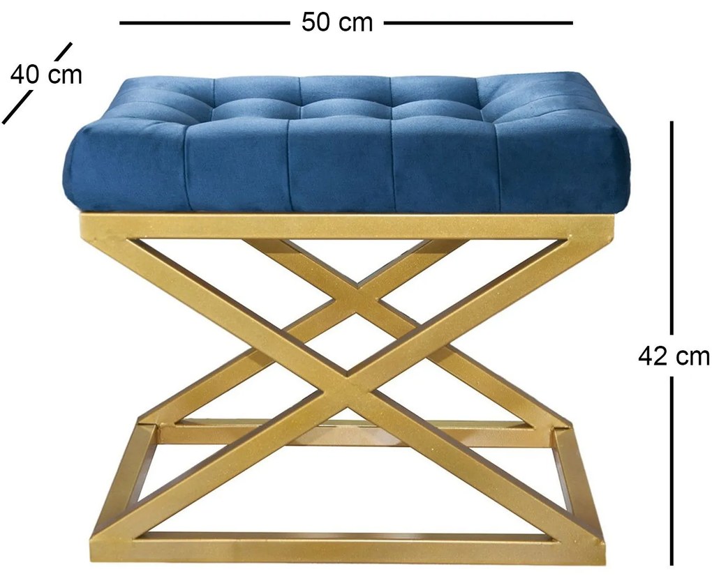 Pouffe Capraz – Gold & Blue – 50 cm x 42 cm x 40 cm