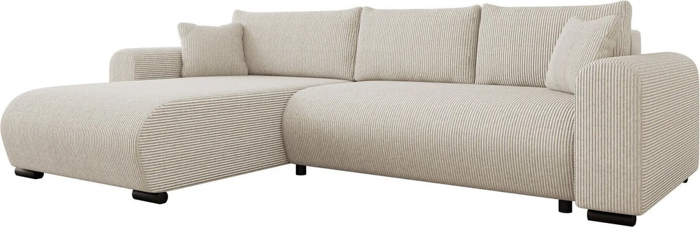 Sofá de canto Comfivo 410, Cama com arrumação, 285x188x80cm, 116 kg, Pernas: Plástico, Metal