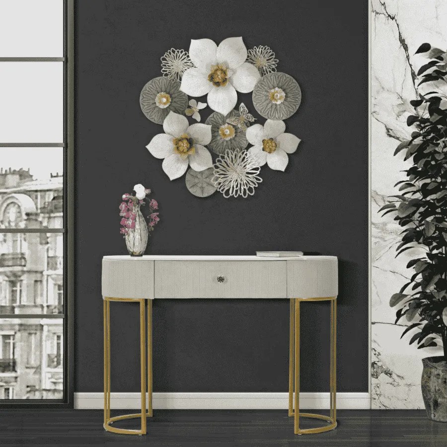 MESA DE CONSOLA MONTPELLIER CREME CM 100X40X75 CREME, DOURADO, BRANCO