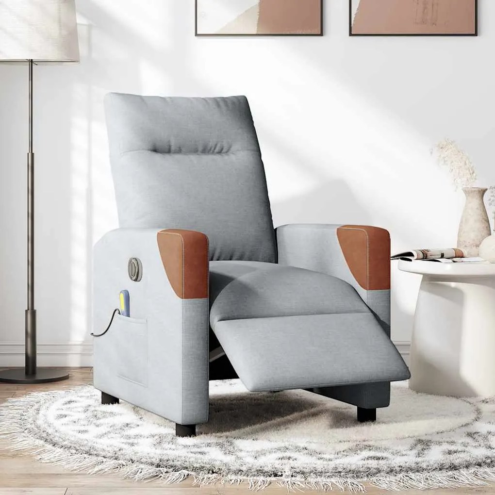 Poltrona de massagens reclinável elétrica tecido cinzento-claro