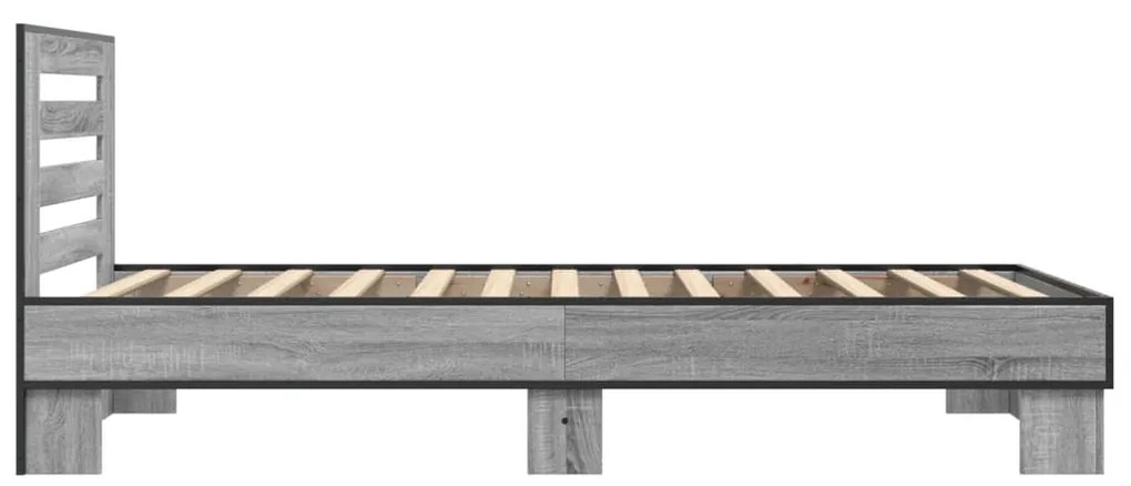 Estrutura de cama derivados de madeira e metal cinzento sonoma