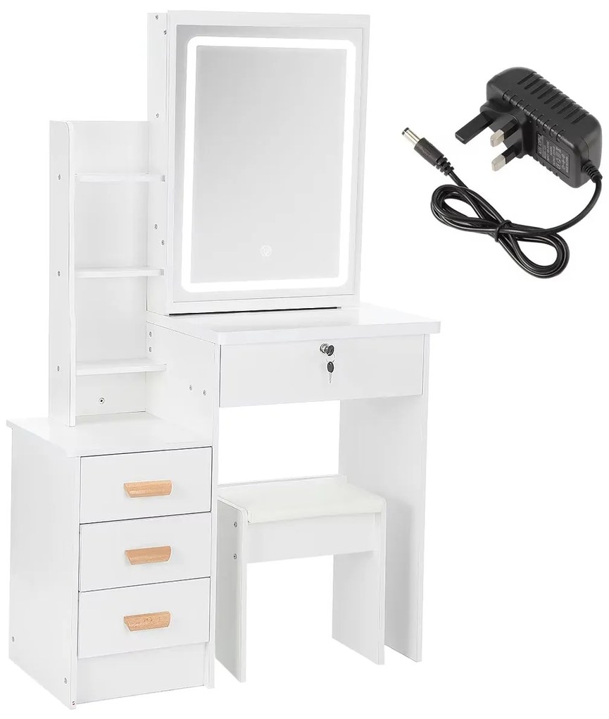 Toucador Portugal com Espelho LED Deslizante – 80x30x130 cm – 4 Gaveta