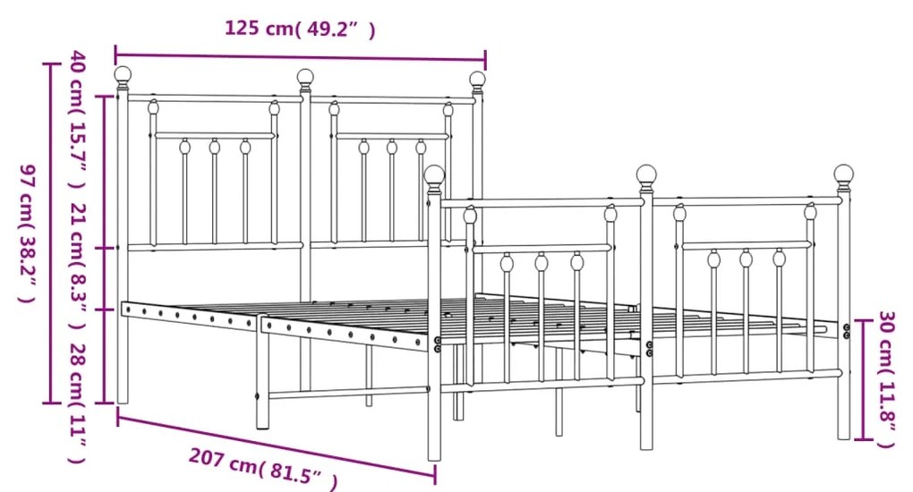 Estrutura de cama com cabeceira e pés 120x200 cm metal branco