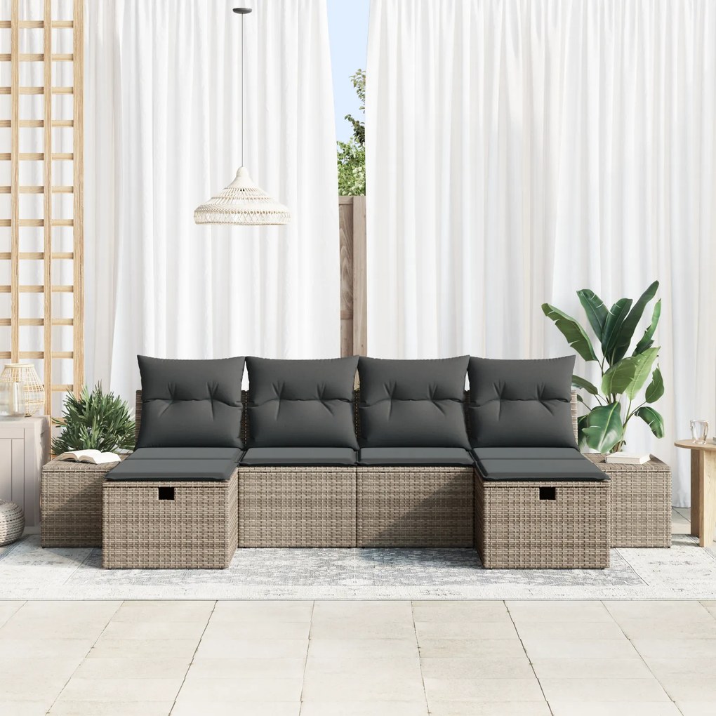 Conjunto de Sofá de Jardim com 6 Peças e Almofadas - Rattan Cinza