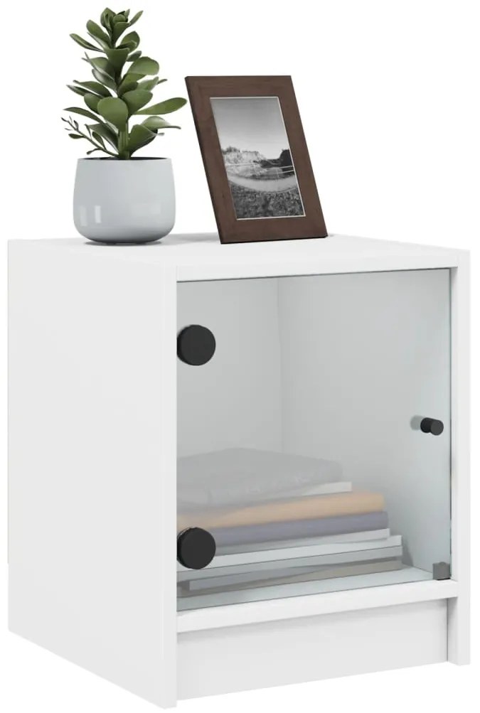 Mesas de cabeceira c/ portas de vidro 2 pcs 35x37x42 cm branco