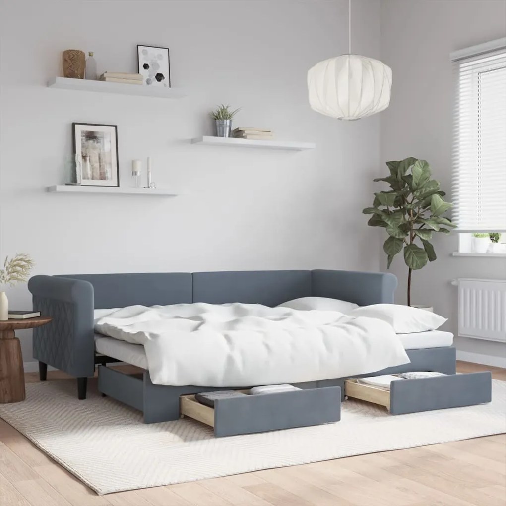 vidaXL Sofá-cama c/ gavetão e gavetas 80x200 cm veludo cinzento-escuro