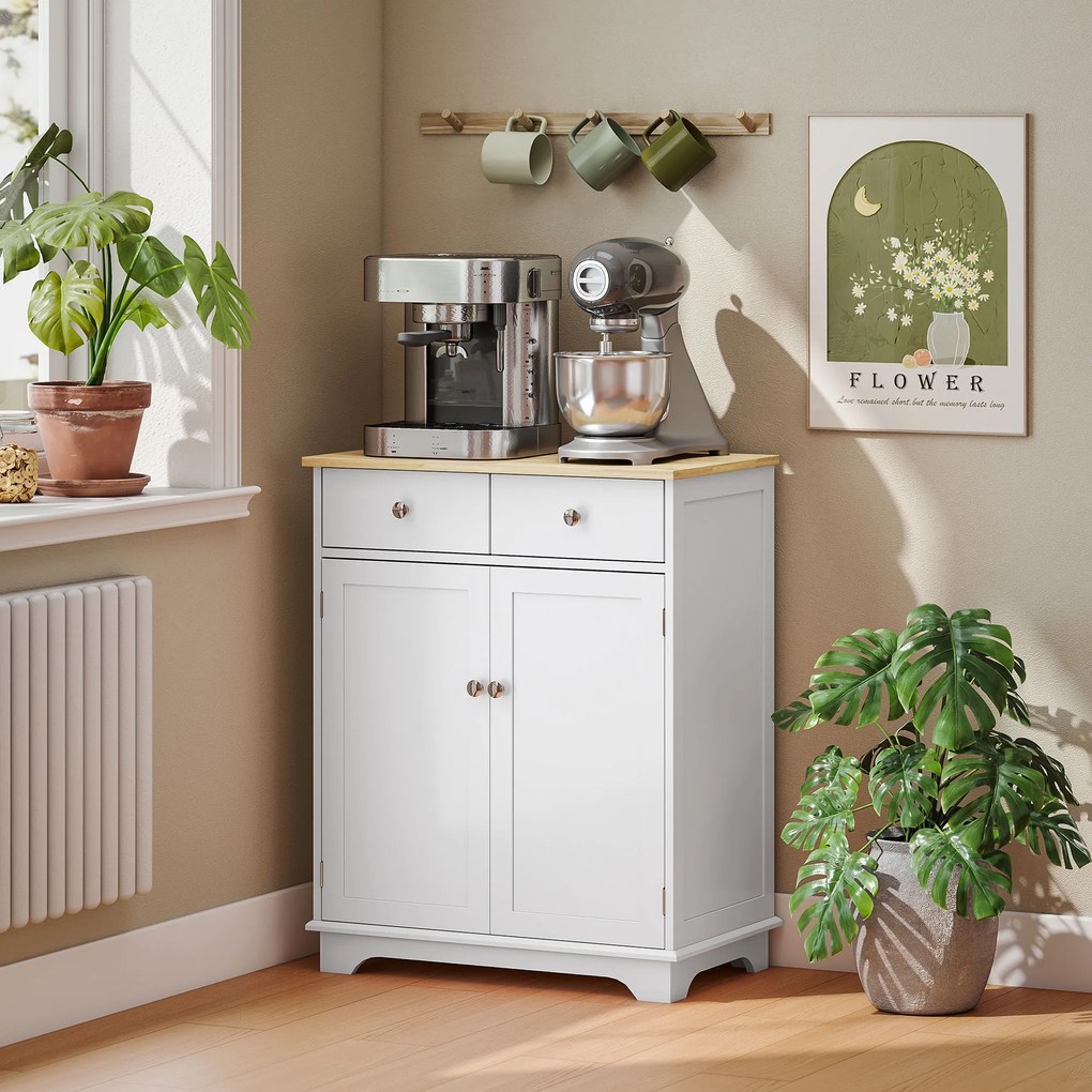 Aparador para sala de estar com armários com portas 68 C x 40,3 L x 85 A cm 2 gavetas e prateleira ajustável; armário de arrumação para sala de estar,