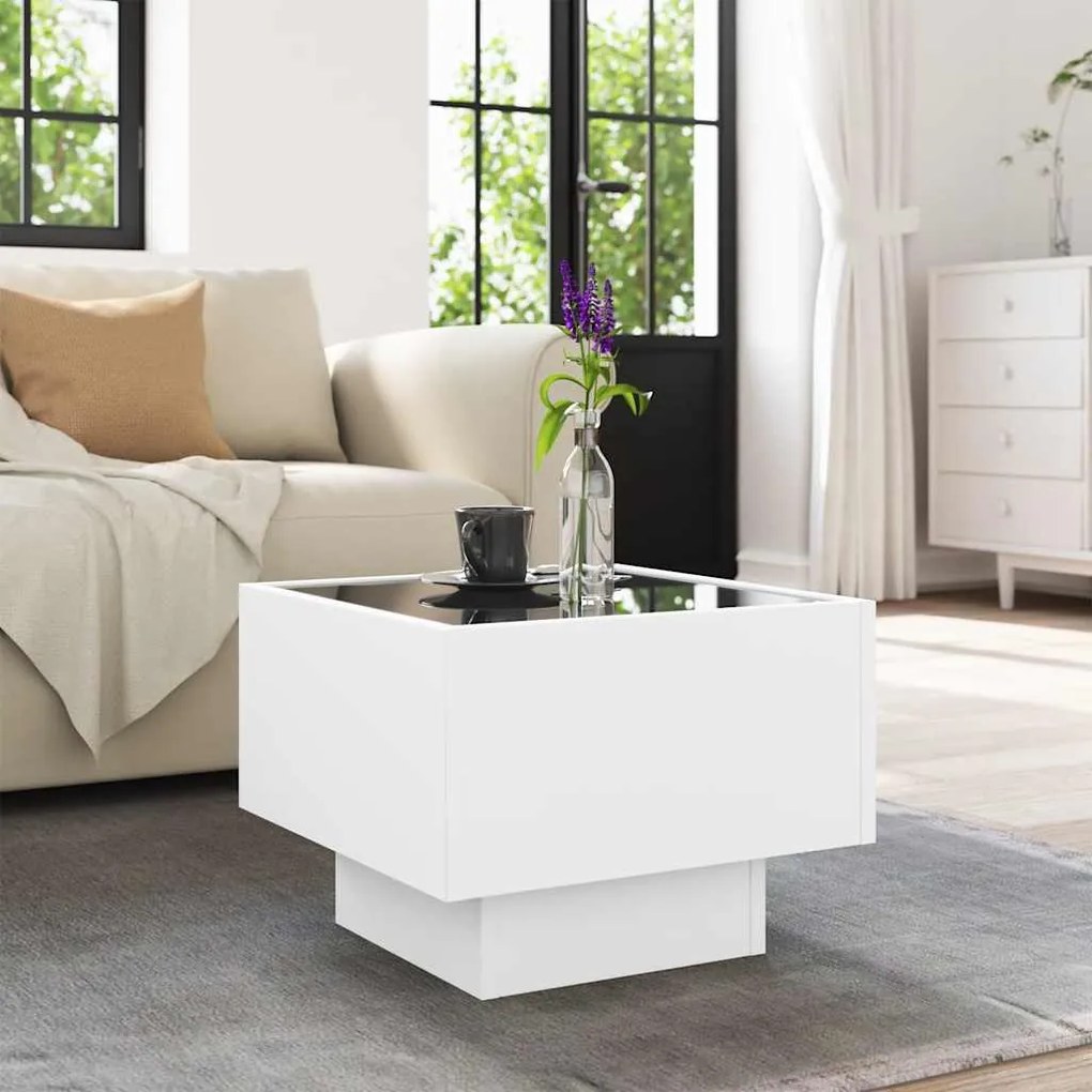 Mesa de apoio c/ LEDs 40x40x30 cm derivados de madeira branco