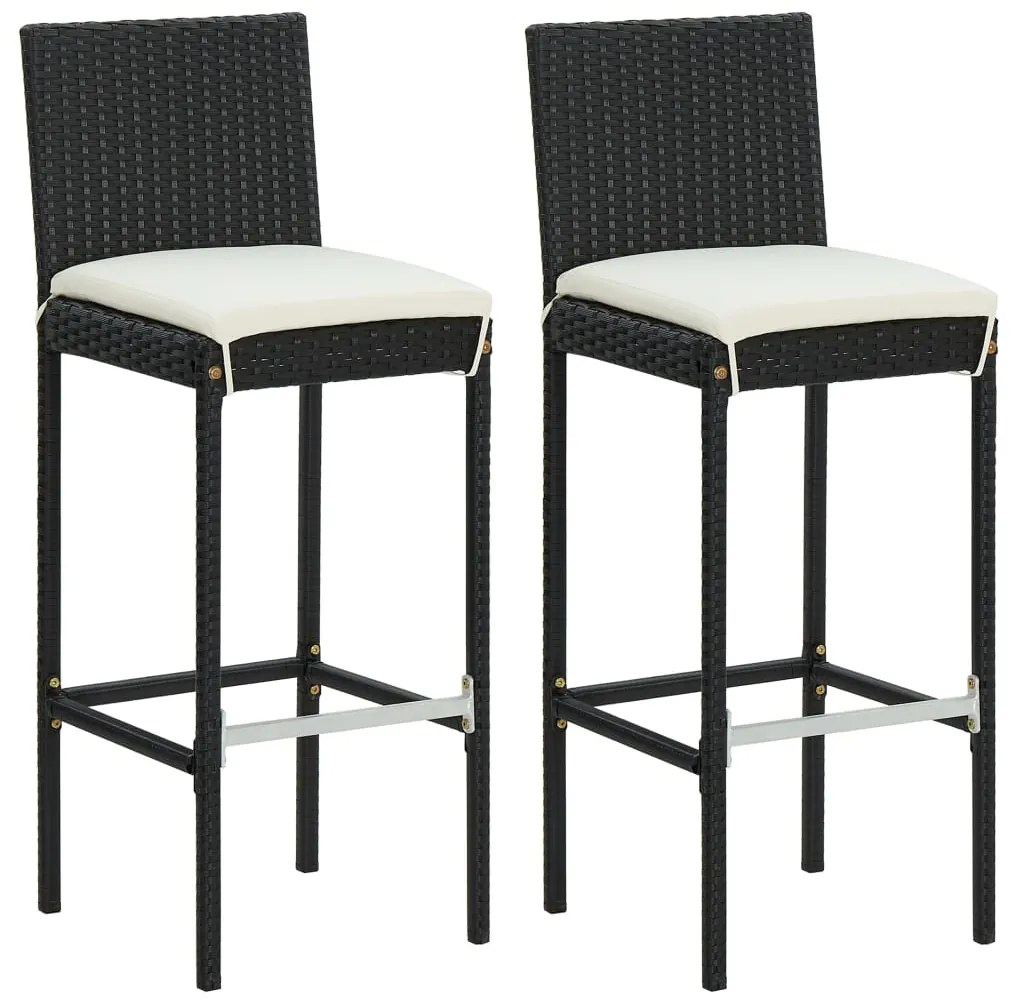 3 pcs conjunto bar de jardim com almofadões vime PE preto