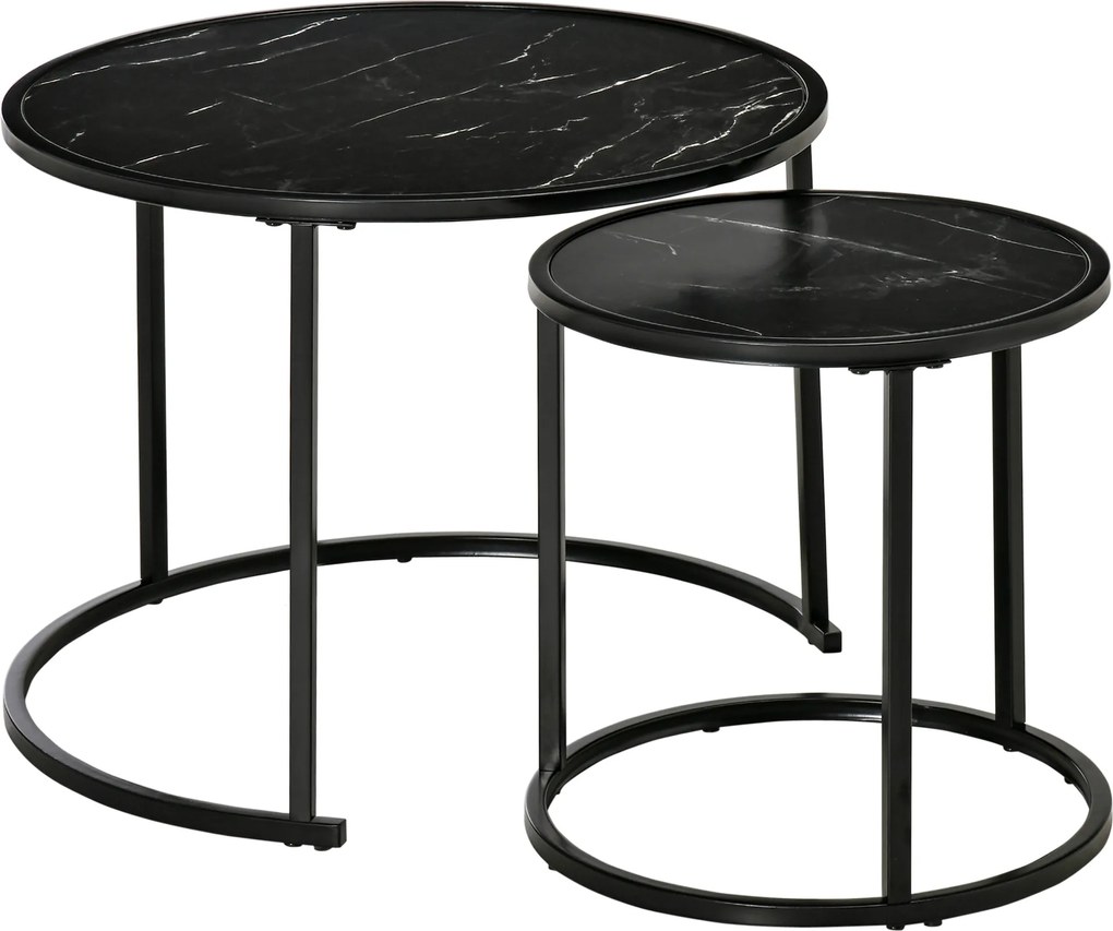 HOMCOM Conjunto de 2 Mesas Auxiliares Redondas Empilháveis Mesa de Centro Modernas com Bancada Ø60x46cm e Ø40x40cm Preto | Aosom Portugal
