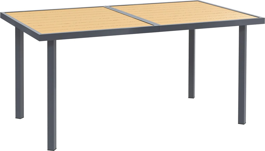 Outsunny Mesa de jantar de jardim para 6 pessoas mesa de jardim com tampo efeito madeira em aço 150 x 90 x 72 cm madeira natural | Aosom Portugal