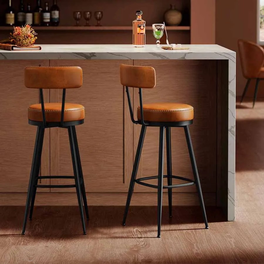 Conjunto de 2 bancos de bar com encosto giratório Coleção EKHO 57 x 57 x 101 cm castanho caramelo