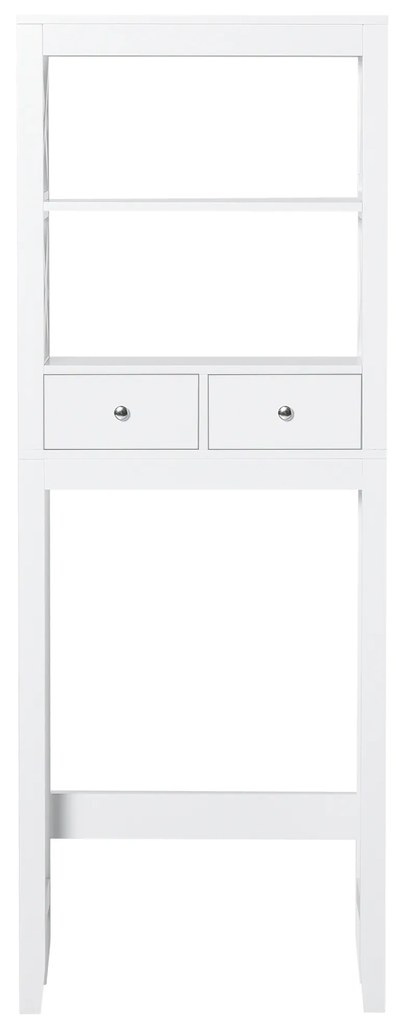 Kleankin Prateleira de banheiro Armário com 3 prateleiras e 2 gavetas com dispositivo anti-queda 60x20x165 cm Branco
