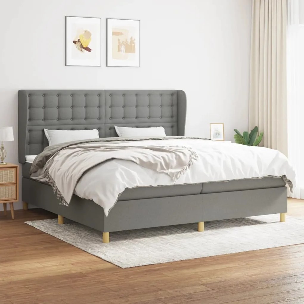 vidaXL Cama com molas/colchão 200x200 cm tecido cinzento-escuro