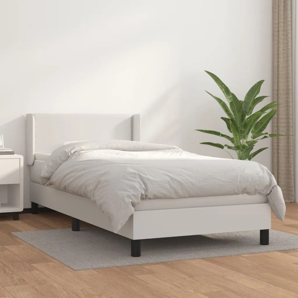Cama com molas/colchão 90x190 cm couro artificial branco