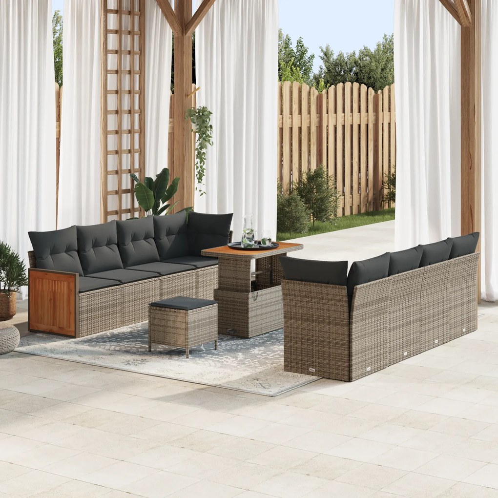 Conjunto de Sofás de Jardim vidaXL de 11 Peças com Almofadas Cinza Rattan Acácia