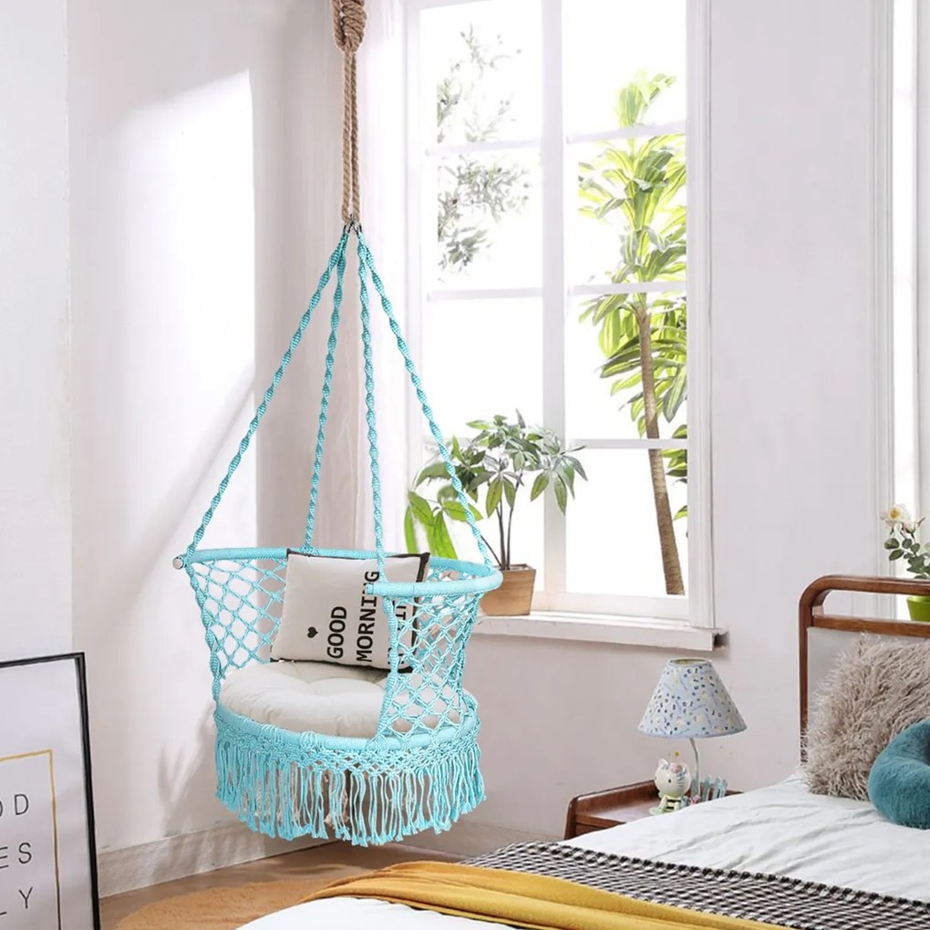 Cadeira Baloiço Jardim com Cordas de Algodão de Assento Perfeito para Pátio Casa Jardim Azul