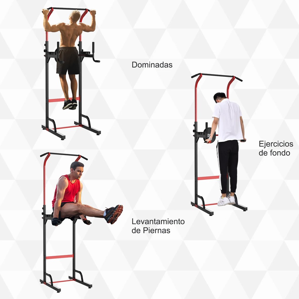 HOMCOM Torre de abdominais para Ginásio Ajustável em altura com tubo de aço de 6 furos Suporta até 120 kg 94x80,5x180-230 cm Preto