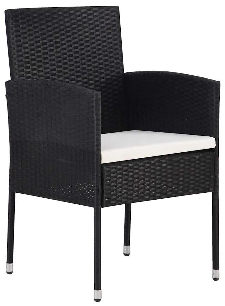 Conjunto de Jantar de Jardim de 3 Peças com Almofadas - Preto Polyratt
