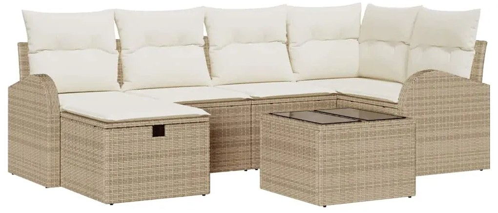 Conjunto de Sofá de Jardim 7 Peças com Almofadas Bege Poliratan