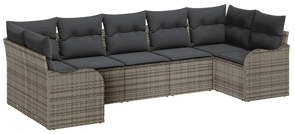 Conjunto de 7 Peças Sofá Jardim com Almofadas Vime Cinza