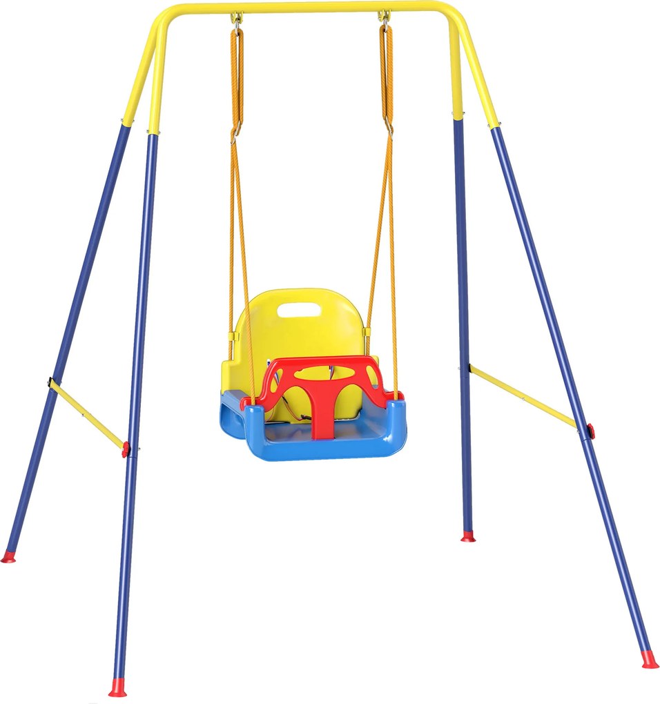 AIYAPLAY Baloiço para Bebés 3 em 1 Baloiço de Jardim com Cordas Ajustáveis Cinto de Segurança Estrutura em A 128x155x157 cm Azul | Aosom Portugal