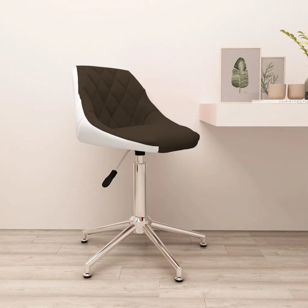 vidaXL Cadeira escritório giratória couro artificial castanho e branco