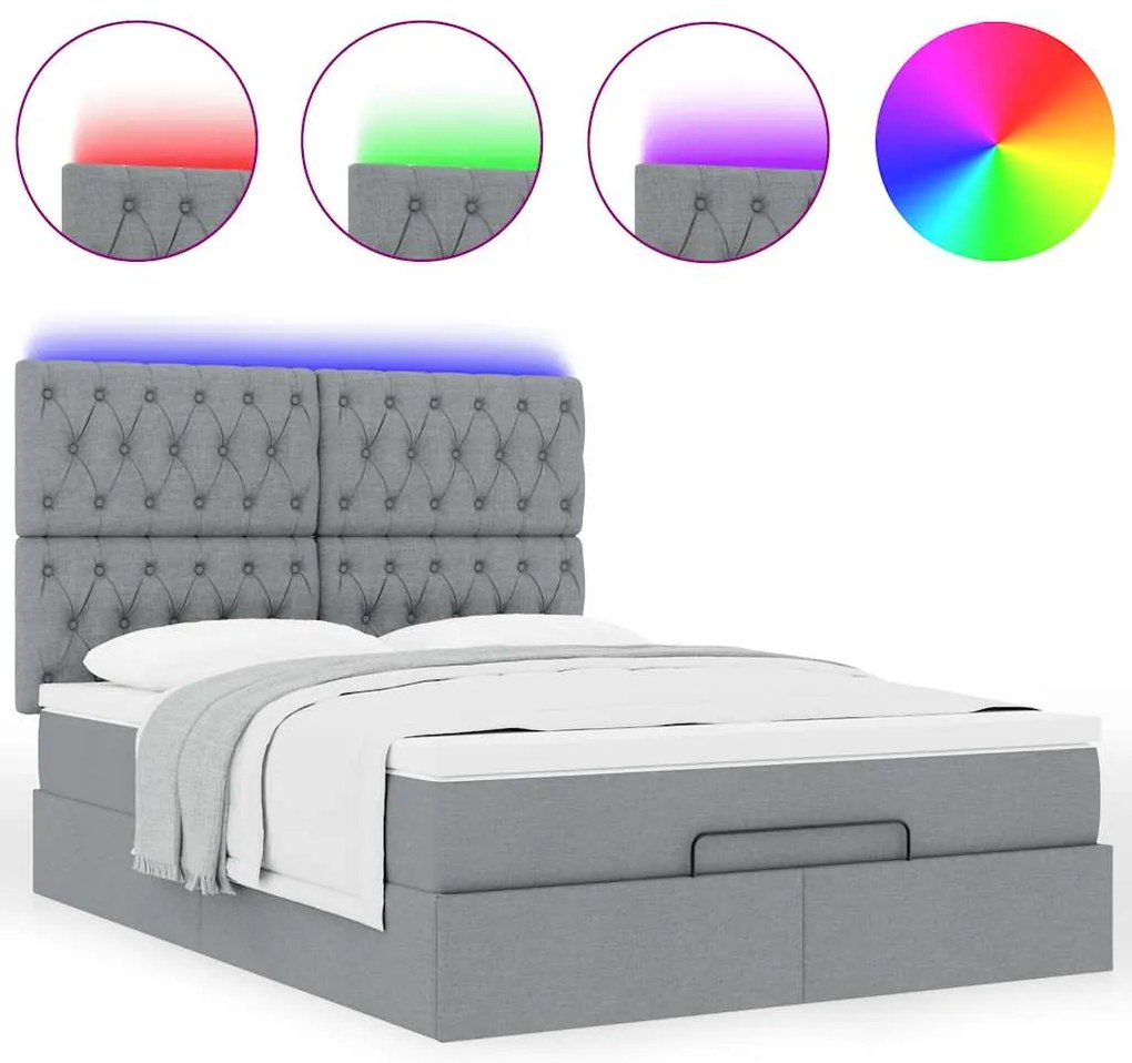 Estrutura de cama otomana com colchão 140x190 cm cinzento claro