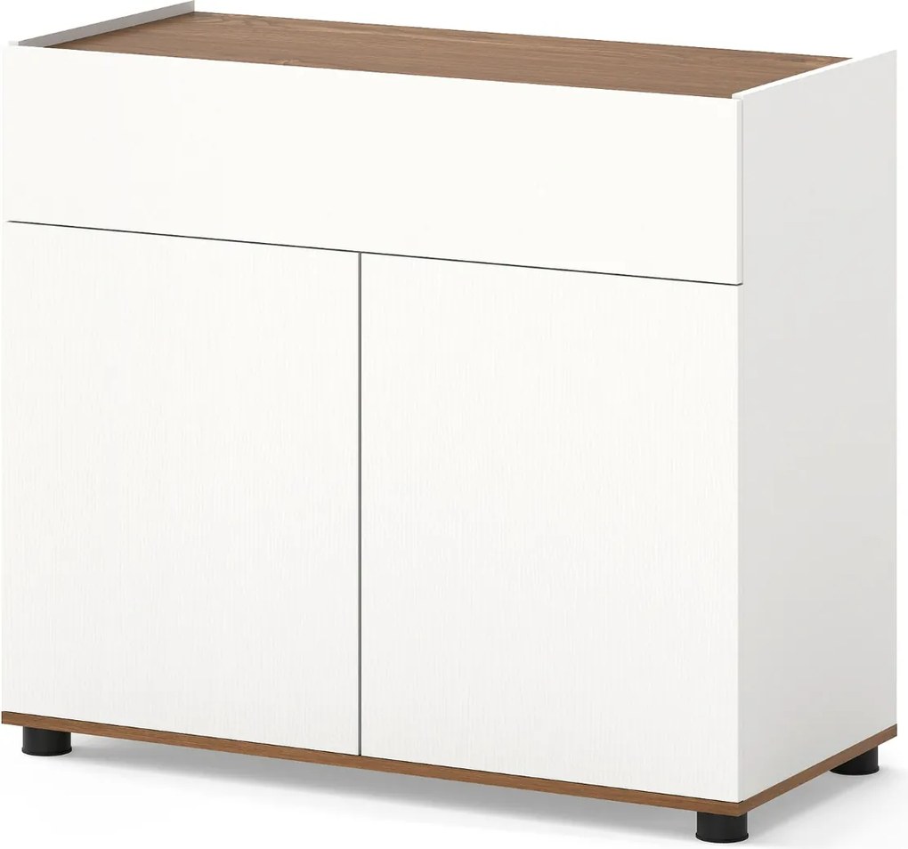 Aparador, armário de Cozinha 80 × 35 × 70 cm com arrumação em madeira com 1 gaveta e 2 portas Credenza estilo moderno rústico Branco