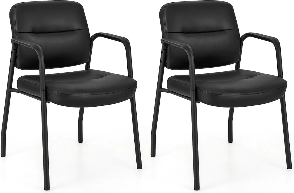 Conjunto de 2 cadeiras de receção estofadas em couro sintético misto com apoios de braços integrados para escritório, conferência e clínica Preto