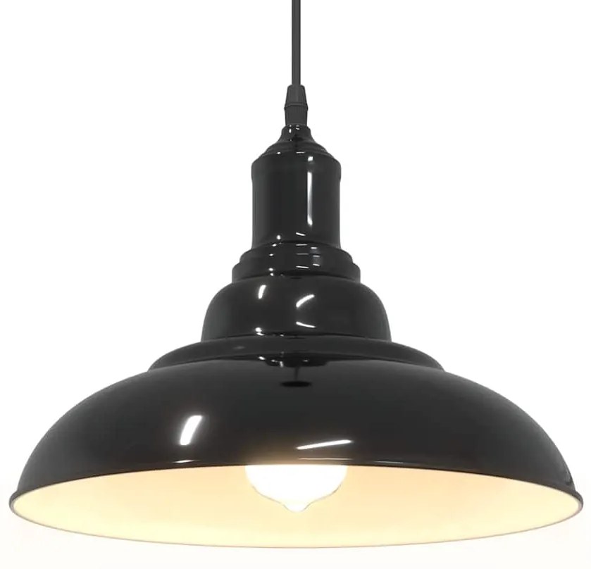 Candeeiro suspenso regulável altura E27 preto brilhante Ø31cm
