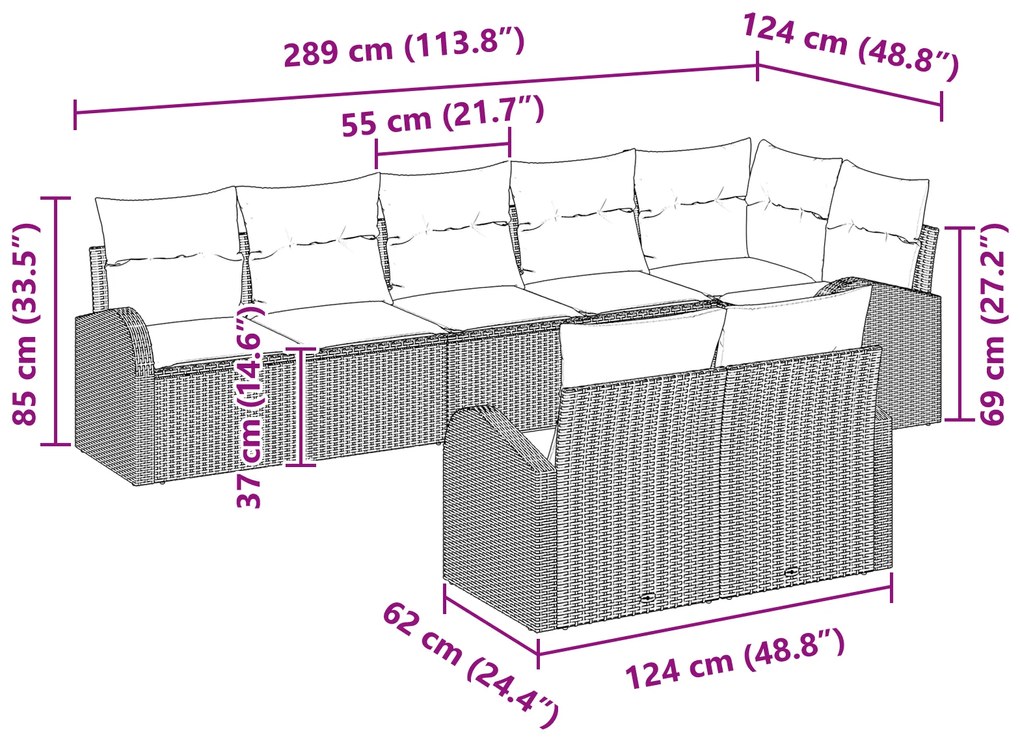 Conjunto de Sofá de Jardim de 8 Peças com Almofadas Cinza Polipropilen