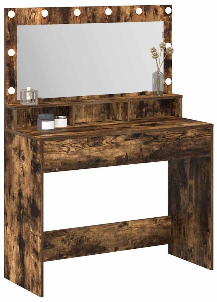 Mesa de Maquiagem vidaXL com Luzes LED em Carvalho Fumado 100x41x135 c
