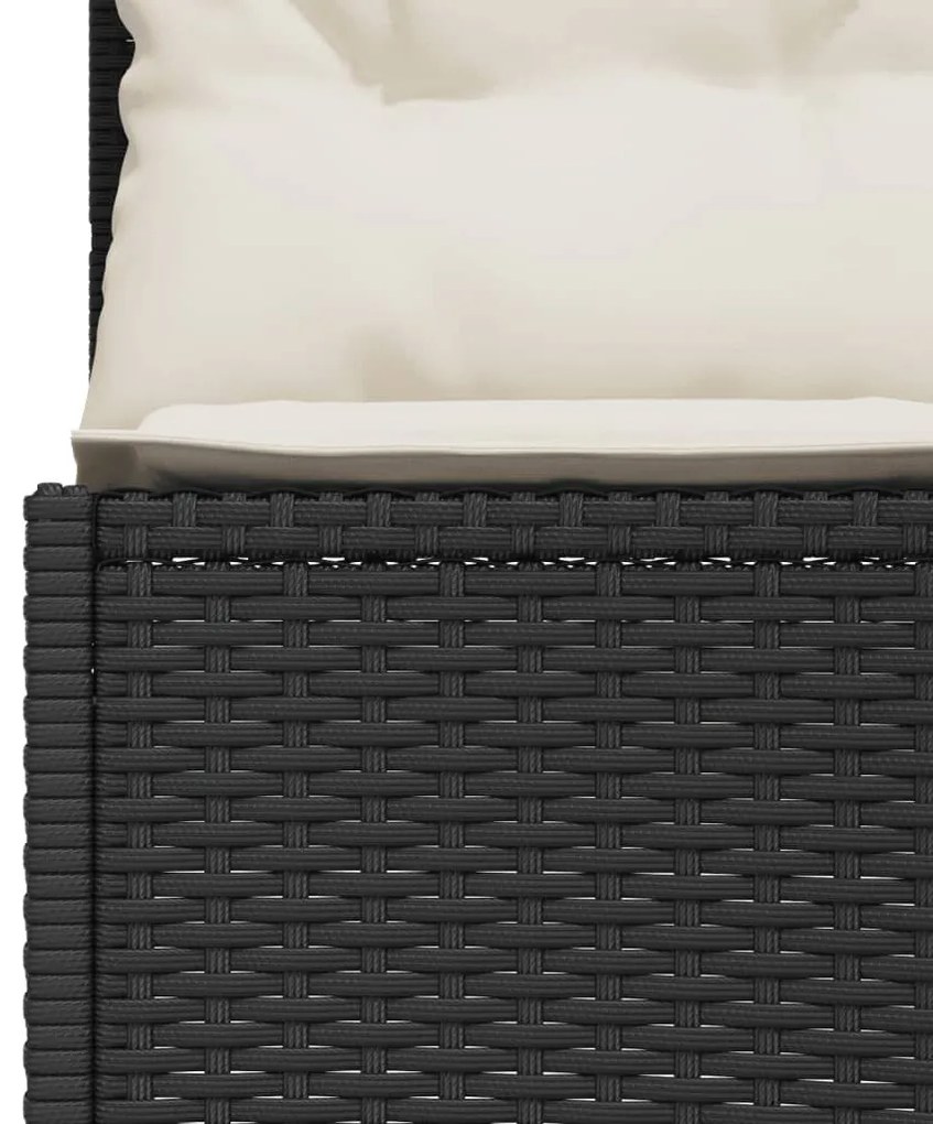 Sofá de jardim com almofadões semicircular vime PE preto