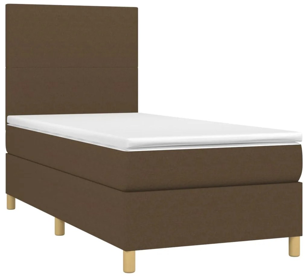 Cama box spring c/ colchão/LED 100x200cm tecido castanho-escuro