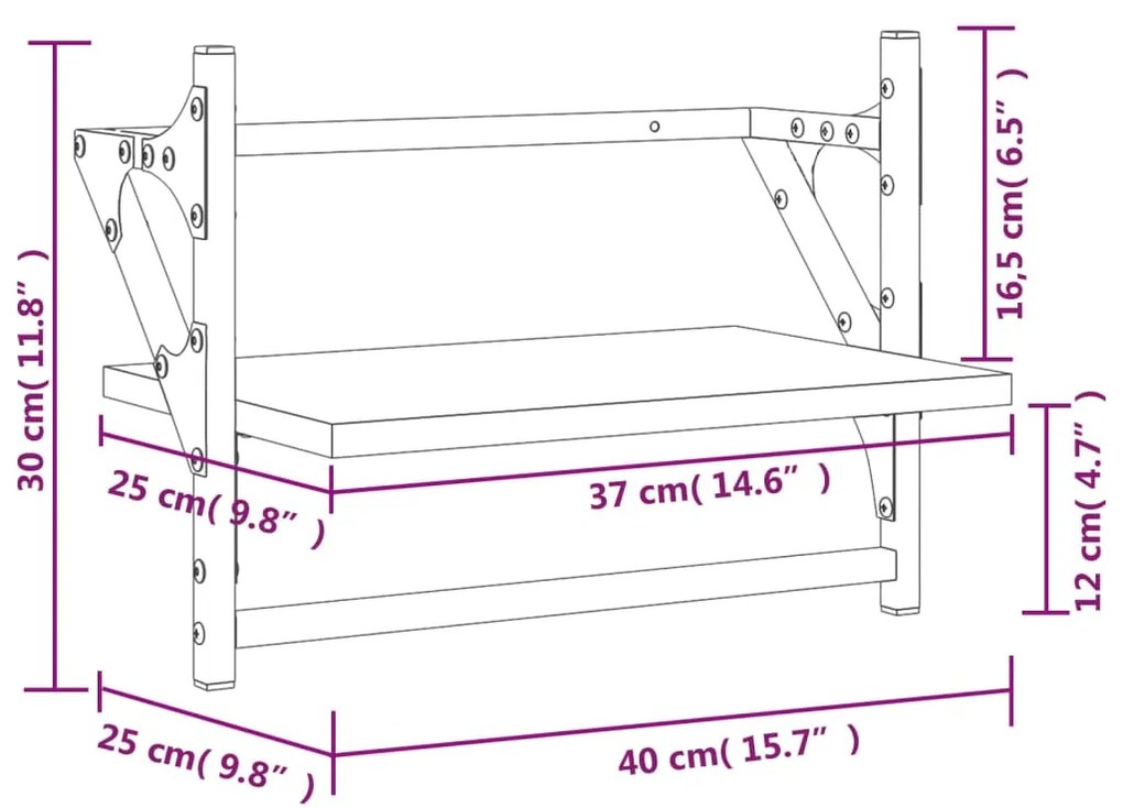 Prateleiras de parede com barras 2 pcs 40x25x30 cm preto