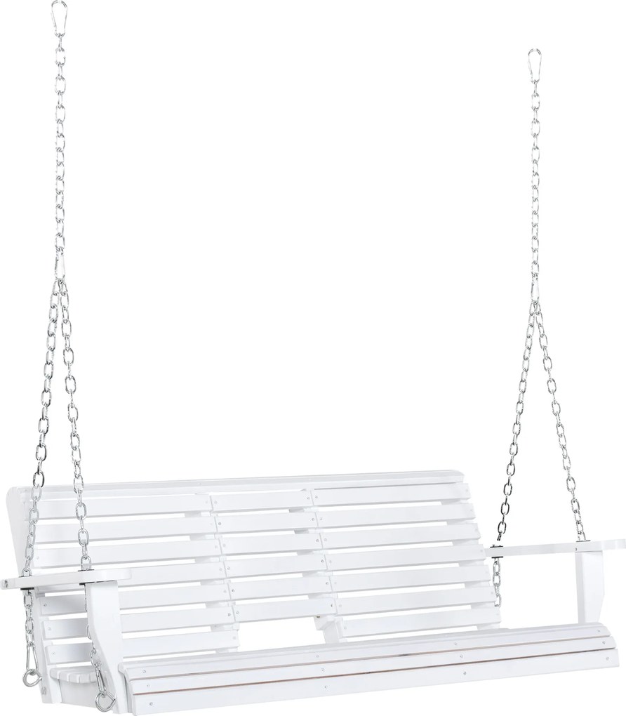 Outsunny Balanço Suspenso para Exterior em Madeira de Abeto com Mesinha Dobrável e Porta-copos, Balanço de Jardim para 2-3 Lugares, Balanço para Jardim ou Terraço, Branco | Aosom Portugal